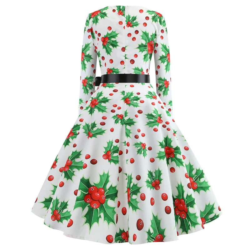Kostlich Christmas Elegant Swing Rockabilly Dresses O-Neck Long Sleeve Women Dress With Sashes Audrey Hepburn 50s Vintage Dress  (12)