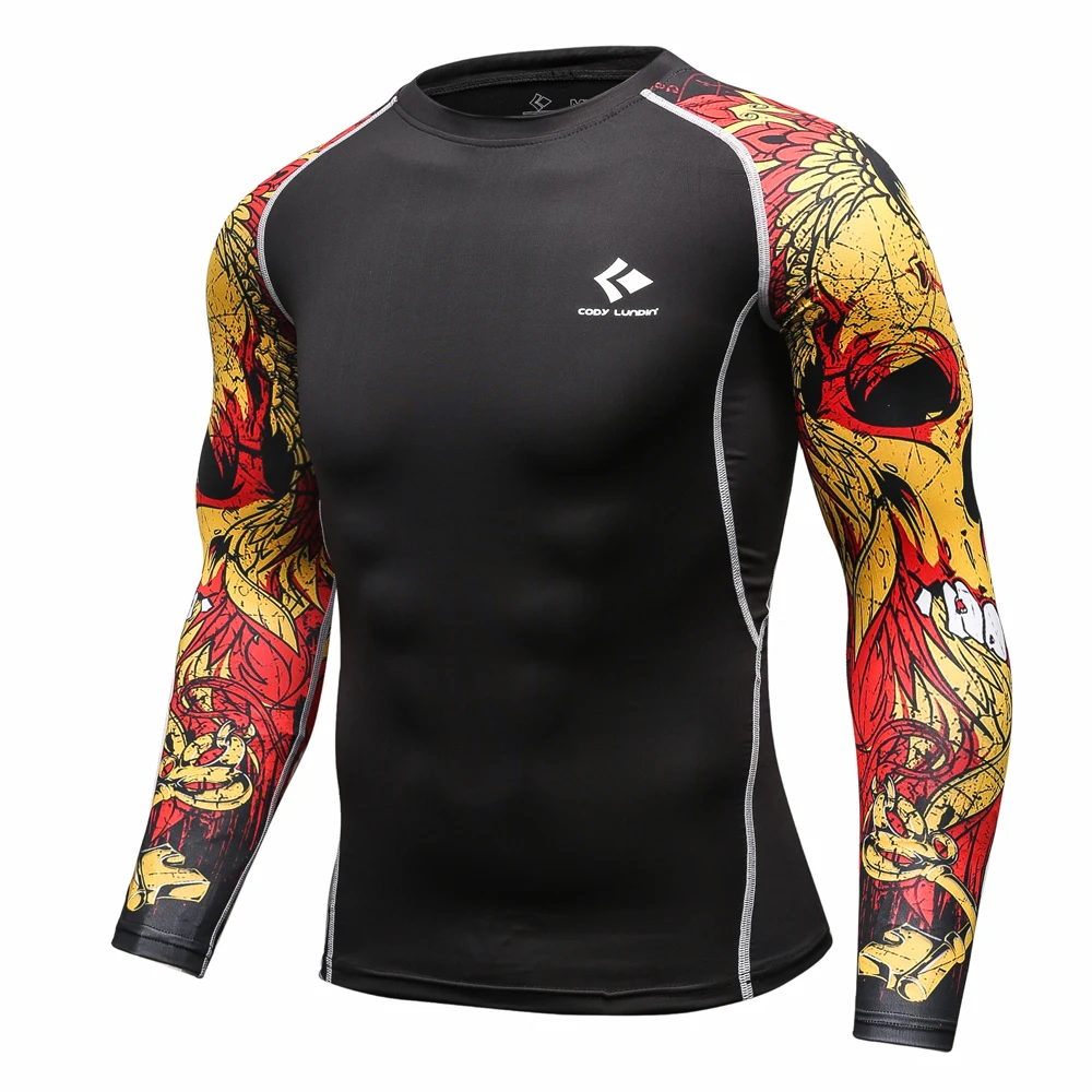 

Men Splice Compression T Shirt 3D Printed Skin Tight Long Sleeve Tshirt Bodybuilding Brand Clothing MMA Crossfit Fitness Jerseys