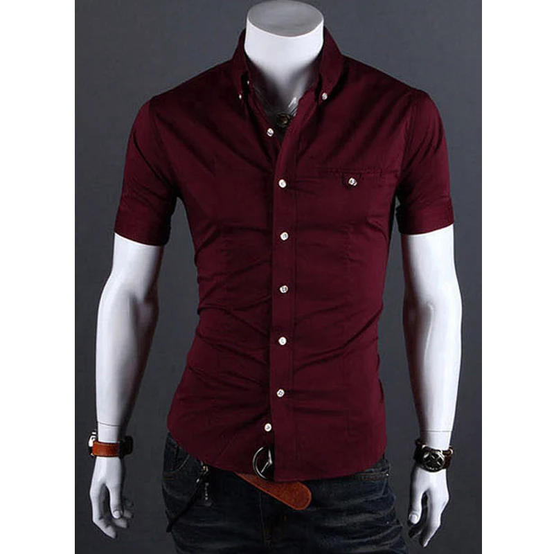 Летняя мужская брендовая одежда, рубашка с коротким рукавом, camiseta hombre, рубашки, модные, social fit Camisa, тонкие, одноцветные, на выбор