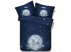 Комплект постельного белья из 3 предметов с 3D-принтом «Луна ночь и Галактика»/пододеяльники
