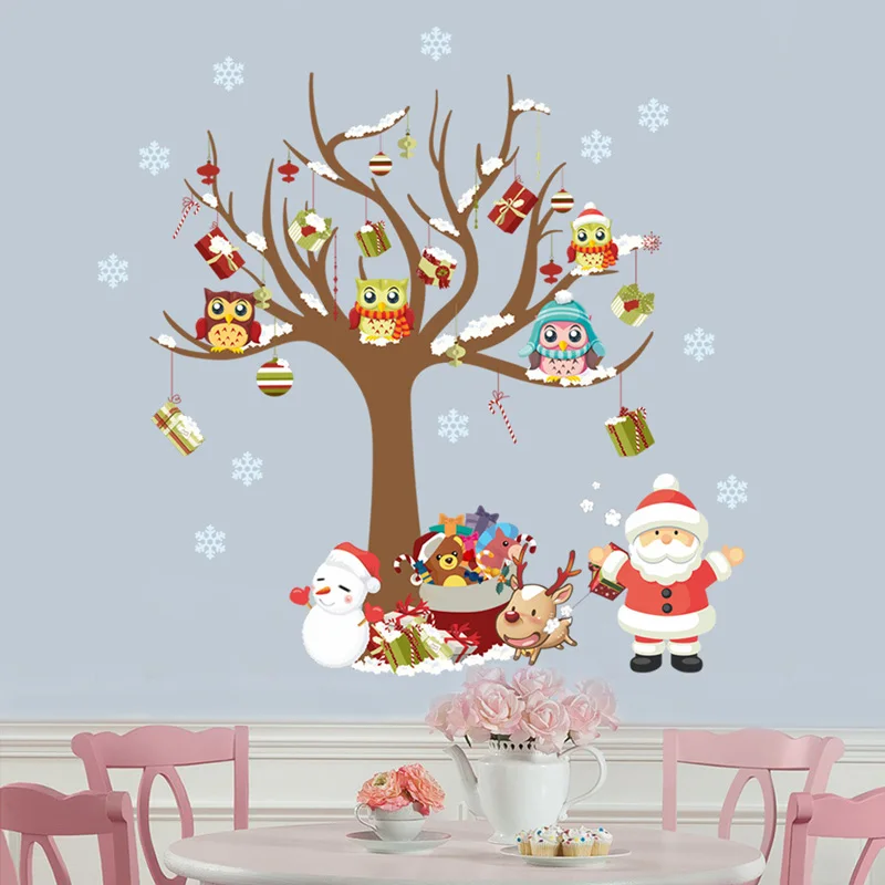 

1pc Christmas Tree/ Santa Claus/ Snowman Wall Sticker Cartoon Bedroom Window Wall Sticker High Quality