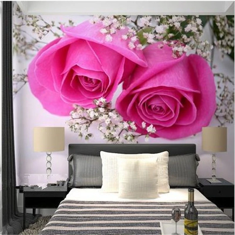 

beibehang 3d stereoscopic wallpaper Large mural backdrop wallpaper bedside personalized murals custom wallpaper red roses