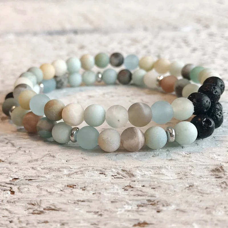 Многослойный браслет Pulsera Mujer ручной работы из бисера браслет дружбы 6 мм Амазонит и браслет с лавовым камнем набор из 2
