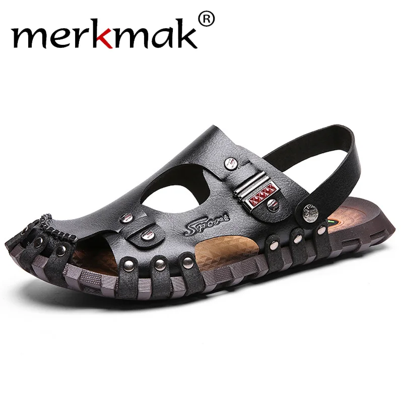 

merkmakTop Brand Summer Men Sandals Light Weight Breathable Flats Men's Sandals Summer Strap Solid Color Hot Sale Size 38-48