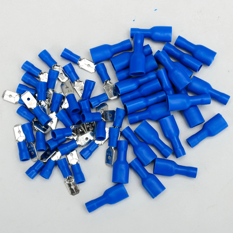 100pcs Spade Blade Crimp Terminals Connector Blue Male with Female Insulated Wire Cable