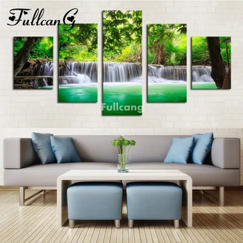 

FULLCANG diy diamond painting 5 pcs forest landscape waterfalls full square diamond embroidery pattern 5D diamond mosaic F207