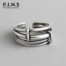 F.I.N.S серебряное кольцо 925 слоистых линий открытые, кольца на палец античное Стерлинговое Серебро широкое обручальное кольцо женская мода хорошее ювелирное изделие