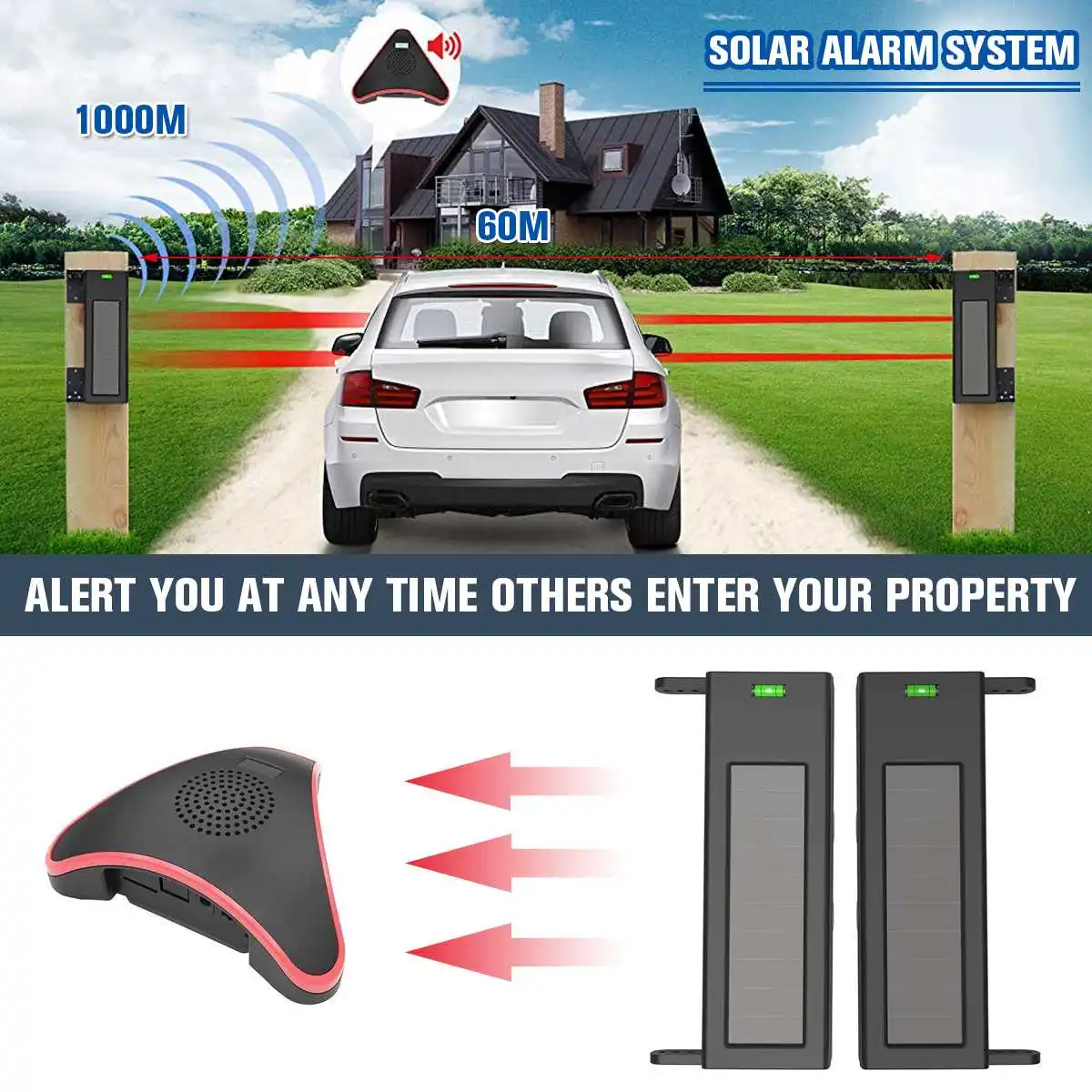 

New 3PCS/SET Solar Power Alarm System Waterproof IP66 Ultra Low Power Consumption Wireless Transmission Alarm System