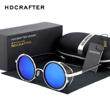 Hdcrafter marca espelho lente steampunk óculos de sol novo vintage retro óculos de sol homens redondo steampunk cyber óculos para homem/mulher
