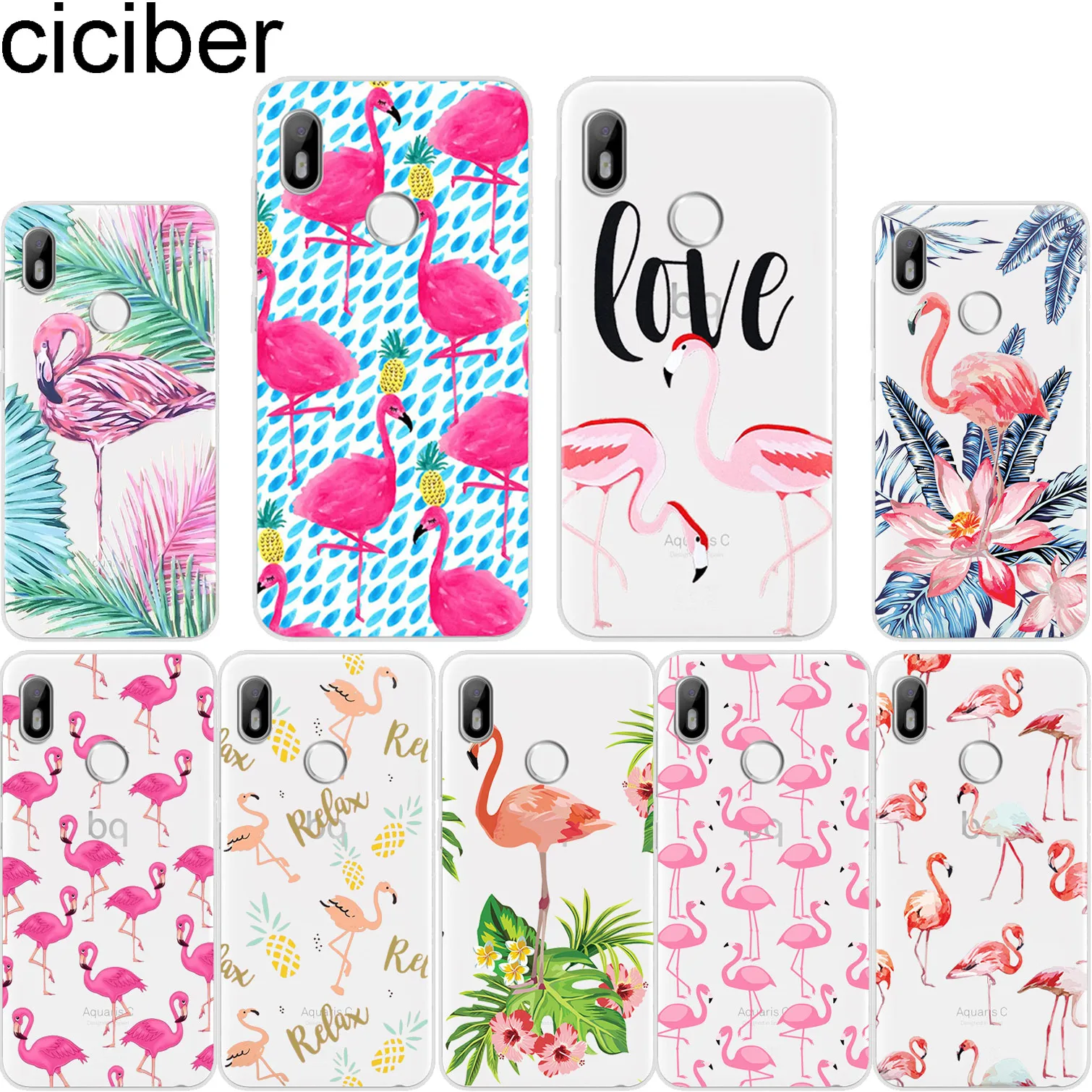 

ciciber Flamingo For BQ Aquaris C U2 U X5 V VS X2 X Lite Pro Plus E5 s E4.5 M5 M5.5 M4.5 Back Cover Clear TPU Phone Cases Capa