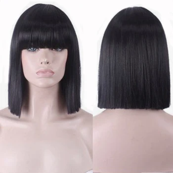 

LUFFYHAIR Remy Brazilian Short Bob Silk Base Lace Front Wig with Bangs 5*4.5 Silk Top Lace Front Human Hair Wigs For Black Women