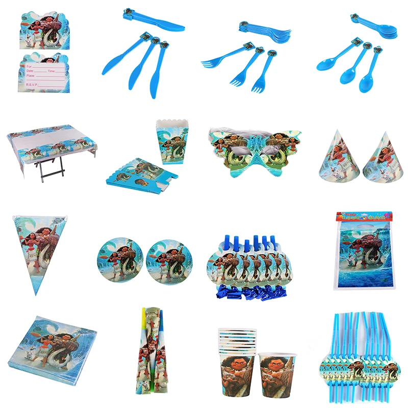 

145pcs/lot Moana Children Birthday Party Decorations Kids Party Supplies Birthday Disposable Tableware Sets Kids Party Favors