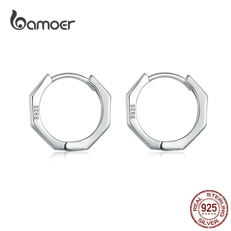 

BAMOER Minimalist Geometric Hoop Earrings for Women Authentic 925 Sterling Silver Small Simple Ear Hoops Fine Jewelry SCE622
