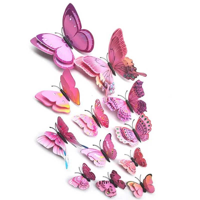 12 шт 3D двойное с бабочкой стикер на стену для домашнего декора DIY бабочки магнит на холодильник наклейки для украшения комнаты - Цвет: TZS-005