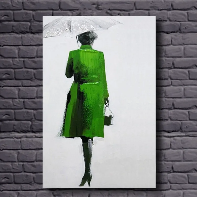 

Handpainted Abstract Figure Oil Paintings Home Decor Wall Art Large Canvas Painting Modern Green Woman Pictures for Living Room