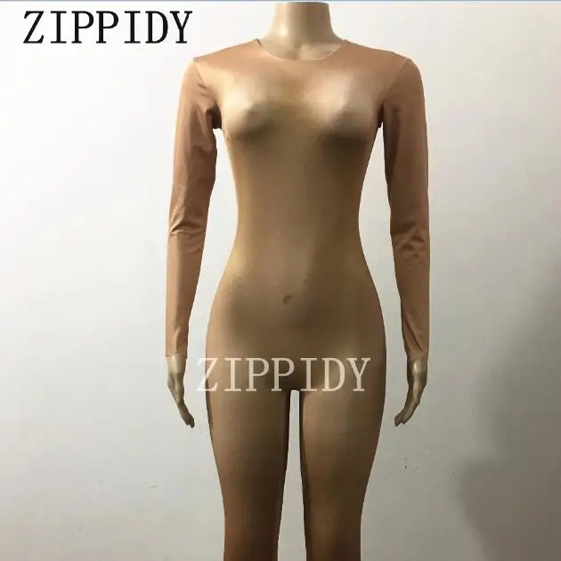 Nude Skinny Jumpsuit Sexy Leggings One-piece Costume Female Singer Dance Performance Rompers Bar Stage Wear Big Stretch Clothing