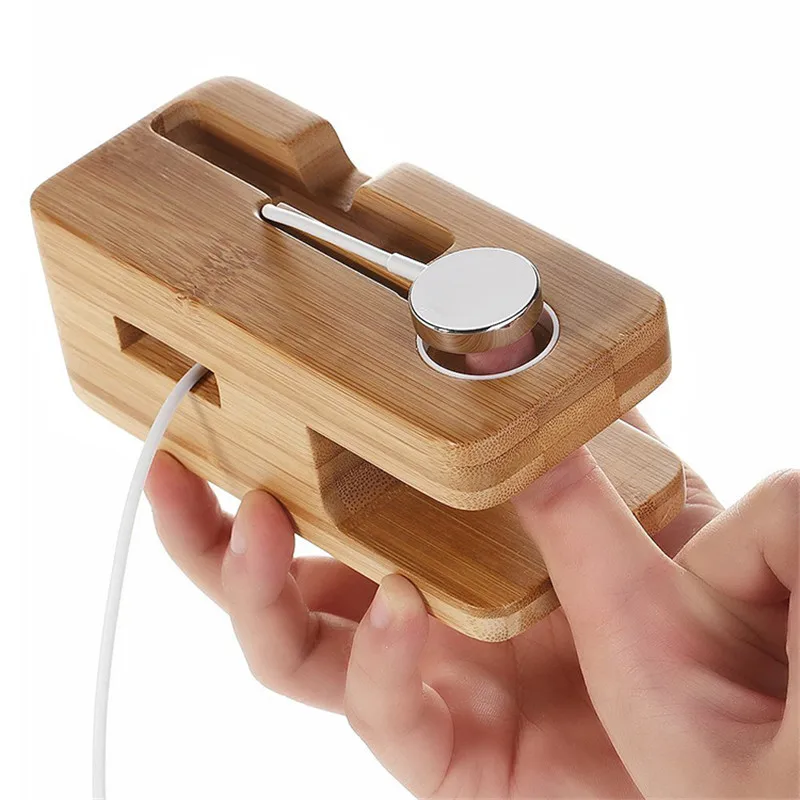 Bamboo Phone Holder Stand cellphone charger holder Cell Phone Holder Charger Dock With Watch Holder Desk Charging Station Stand For Apple Watch For iPhone Bracket (4)