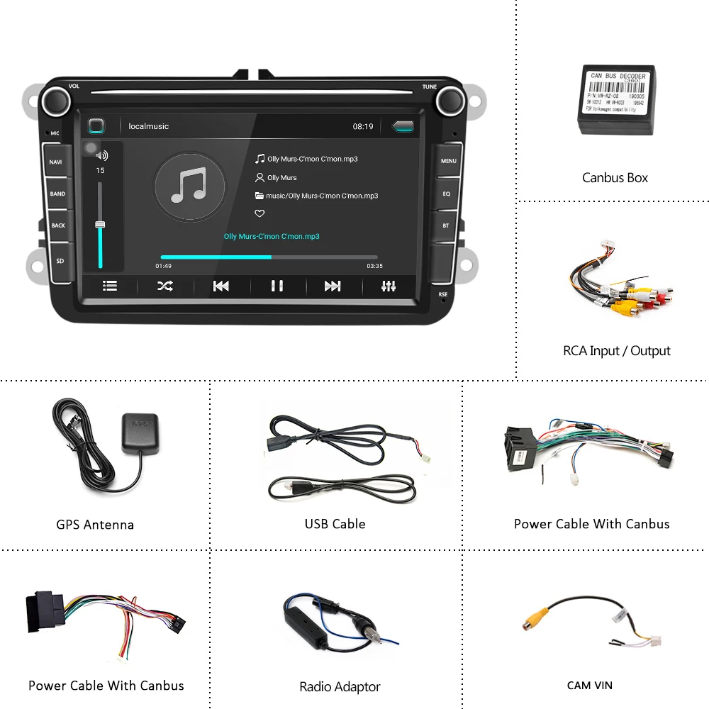 Camecho Android 8,1 Автомагнитола Стерео gps навигация Мультимедиа Bluetooth Авто Радио 2 Din аудио для сиденья/Skoda/Passat/Golf/Polo