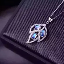 Натуральный лунный камень синего цвета камень кулон 925 серебро натуральный драгоценный камень кулон ожерелье трендовые крупные листья Женщины Девушки Ювелирные изделия