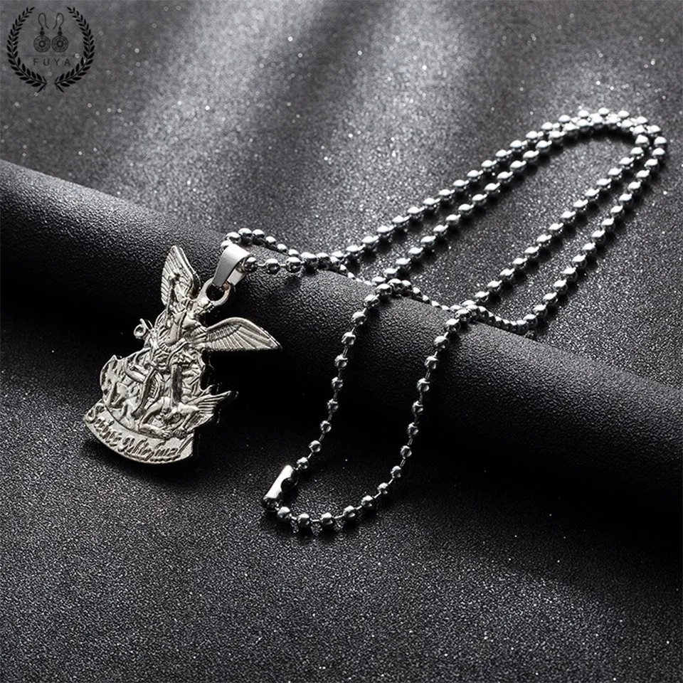 

Newest bible angel saint michael pendant pray for us necklaces&pendants Archangel angel wings jesus christian necklace jewelry