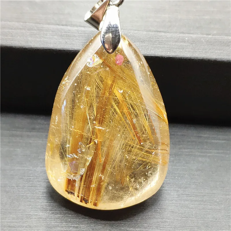

Natural Gold Rutilated Quartz Crystal Pendant Anniversary Love Gift 31x21x12mm Water Drop Gemstone Fashion Pendant Jewelry AAAAA
