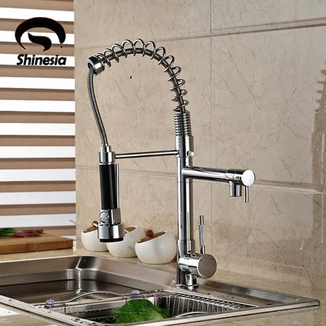 Special Offers Good Quality Wholesale And Retail Chrome Finished Pull Out Spring Kitchen Faucet Swivel Spout Vessel Sink Mixer Tap Hot and Cold