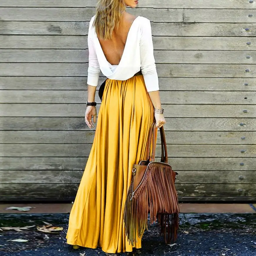 

Sunfree 2018 New Womens Autumn Patchwork High Waist Casual Beach Long Dresses Hot Selling Fashion Mujer Sexy Sundress 50P