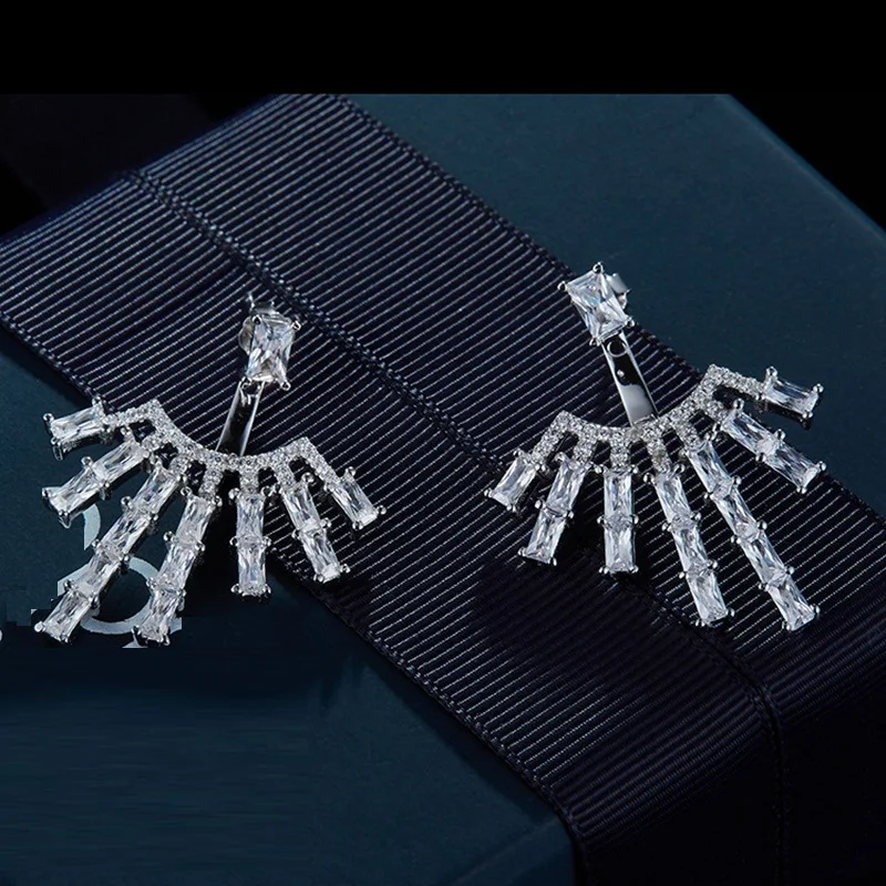 

Fashion Square Zircon Solid 925 Sterling Silver Stud Earring Back Monaco Brand Earring Crystal Women Wedding