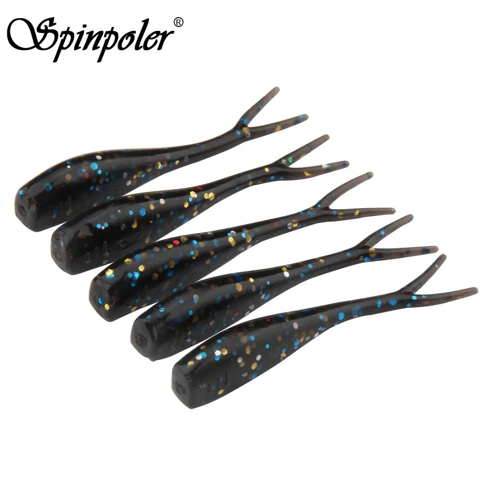 SPINPOLER 60pcs/Lot Powerbait 5cm 1g Split Tail Soft Plastic Fishing