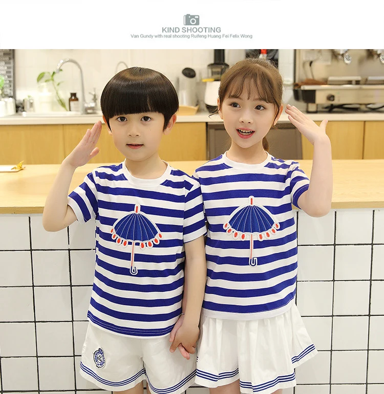 Летом с коротким рукавом круглым воротом футболка в полоску японская мода моряцкий костюм Матросская юбка школьные юбки