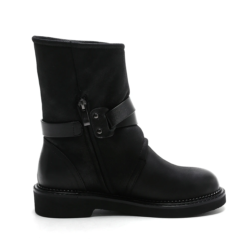 Forspring forwinter Véritable Marque Bottes Luxe Conception Hiver Chaussures De Femmes Boucle Cuir Cheville Mode En Aiweiyi Automne D'hiver Noir CoBedrx