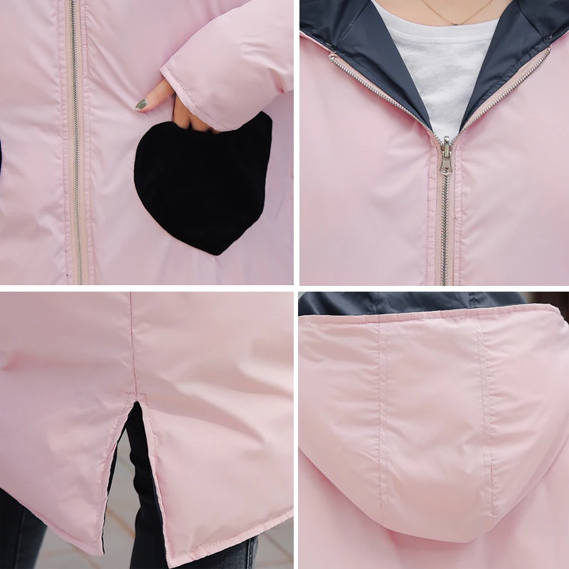 2019 New Design Both Two Side Can Be Wore Winter Jacket Women Hooded Lovely Sweet Outwear Female Coat Long Parka Winter Parkas