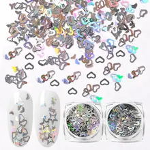 Голографический лазер блеск для ногтей голографические блестки серебряная круглая Звезда Сердце хлопья Блестки для ногтей 3D украшения для ногтей