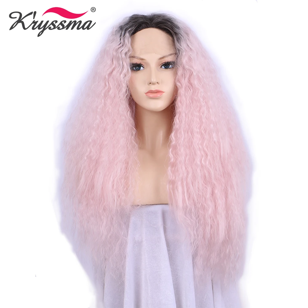 

Pink Wig Dark Roots Ombre Synthetic Lace Front Wig Long Curly Wigs for Women Party Halloween 24 "Glueless Heat Resistant Fiber