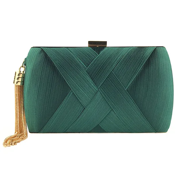 Green Luxury Silk Clutch Purse With Chain Tassel