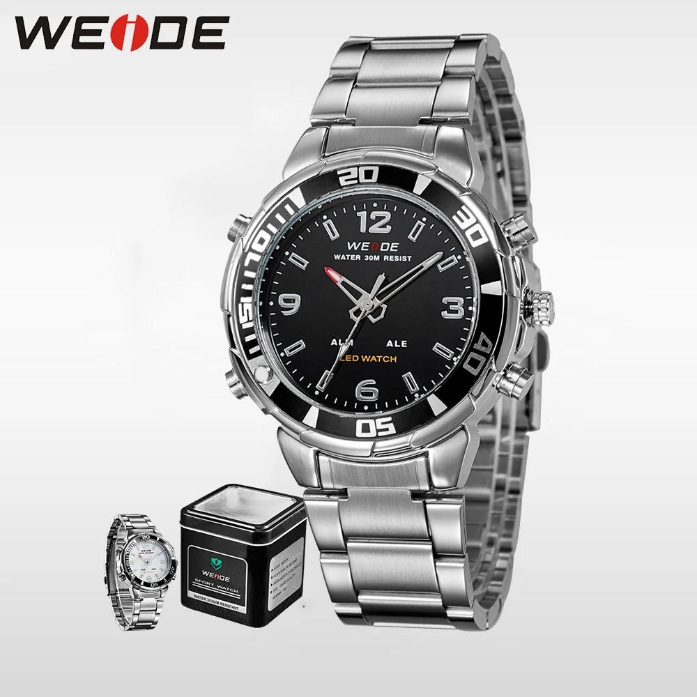 

WEIDE Army Watches Men's Steel business Luxury Brand Quartz Military Sport Watch Analog Digital Display Wristwatch Sale Items