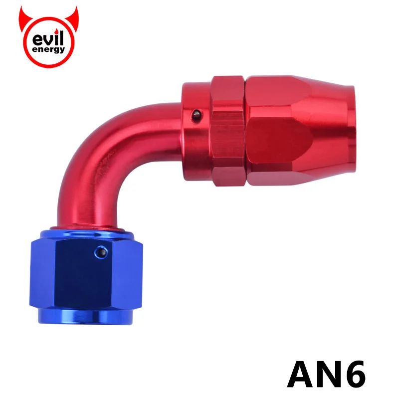 

evil energy AN6 Swivel Fitting Adapter Hose End Elbow Anoized Aluminium Fittings 90Degree Oil Fuel Reusable Fittings Red Blue
