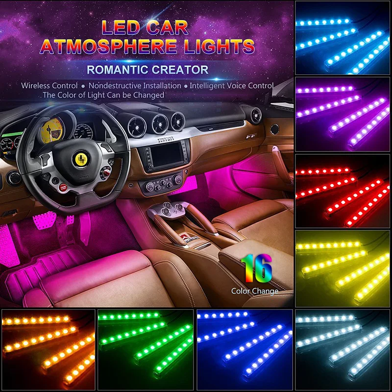 4 шт. 12 В светодиодный светильник для салона автомобиля RGB DRL сигаретный светильник er Music IR APP управление Авто декоративная Гибкая лампа с подсветкой