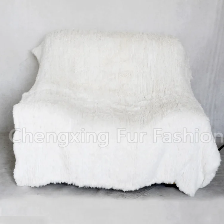 

CX-D-10 Custom Made White Colour Knit Rabbit Fur Throw Blanket For Bedroom Bedding Set blankets for beds