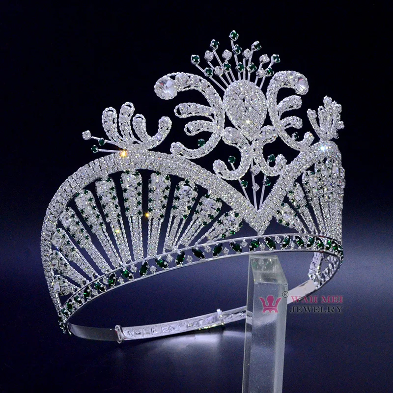 Miss beauty Pageant Crown, Высококачественная тиара, зеленые австралийские стразы, ручная работа, регулируемая повязка на голову Mo250