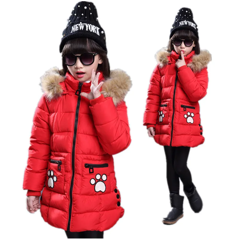 

winter warm baby girl cartoon coat girls With velvet hooded outwear children's bear down coat kids jacket free shipping