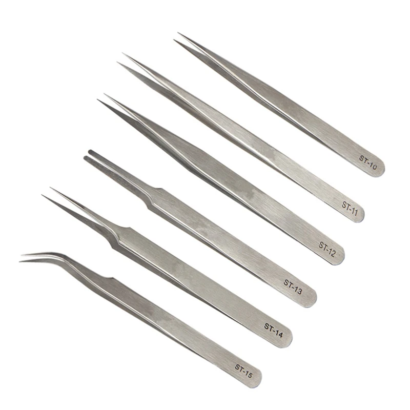 6 Pz Precisione Pinzette In Acciaio Inox Pinzette Anti-Static Elettronica Medica Di Trucco Di Bellezza Pinze Riparazione Multi Tools