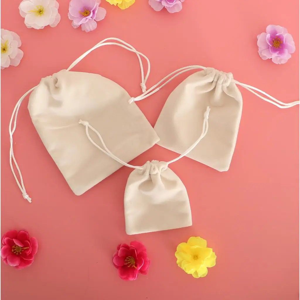 5pcs Beige Drawstring Gift Bags Wedding Party Craft Project Trinkets Storage