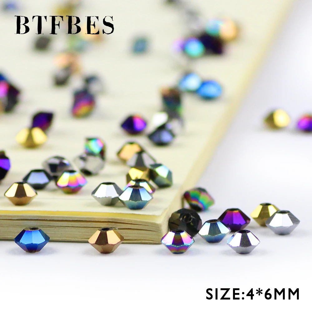 

BTFBES UFO Spacecraft shape Austrian Crystal Beads 4*6MM 100pcs Plating AB Color Double Bicone Loose Bead For Jewelry Making DIY