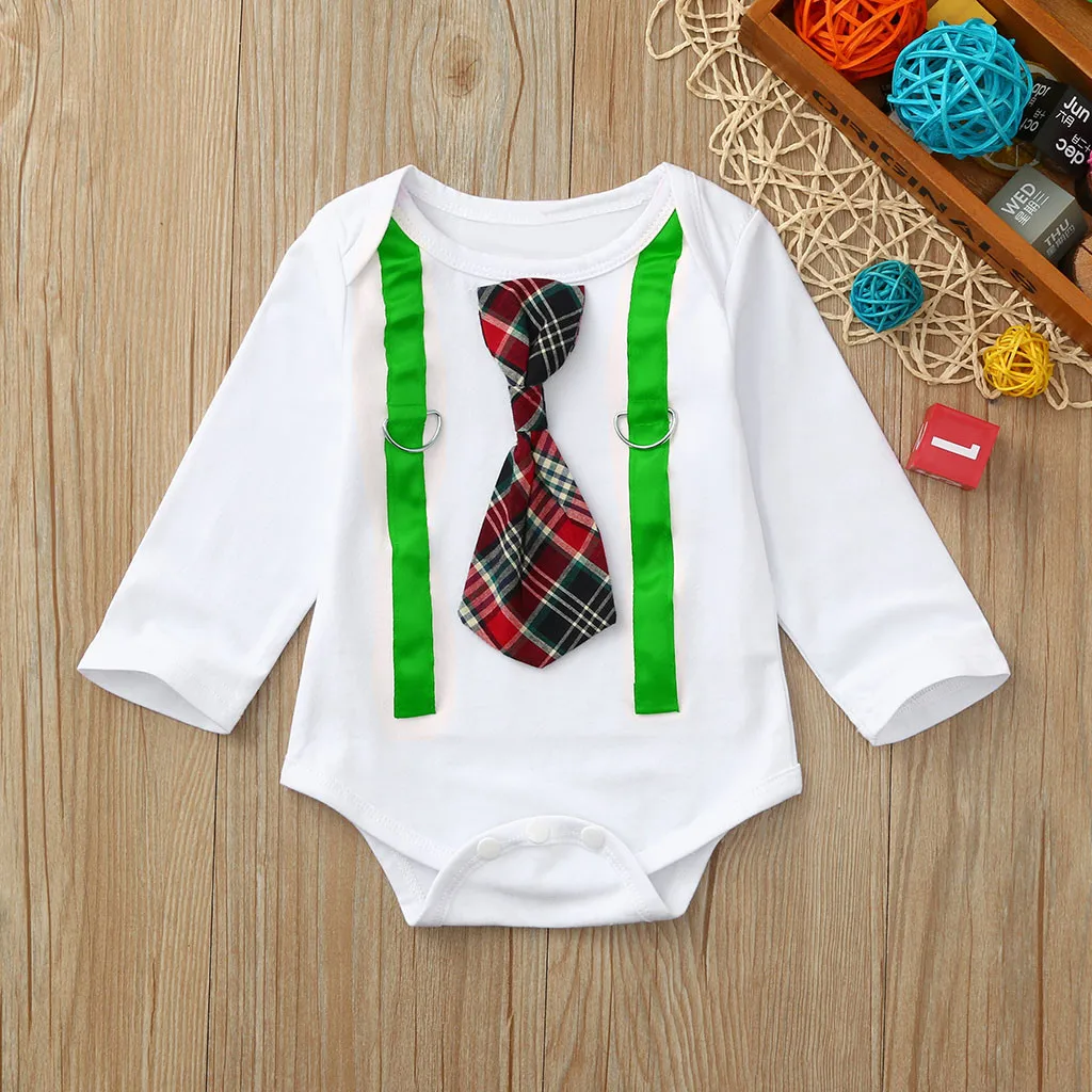 Newborn Baby Boys Patchwork Autumn Romper Clothes Infant Boy Long Sleeve Plaid Tie Gentleman Bodysuit Toddler Kid Fashion Romper