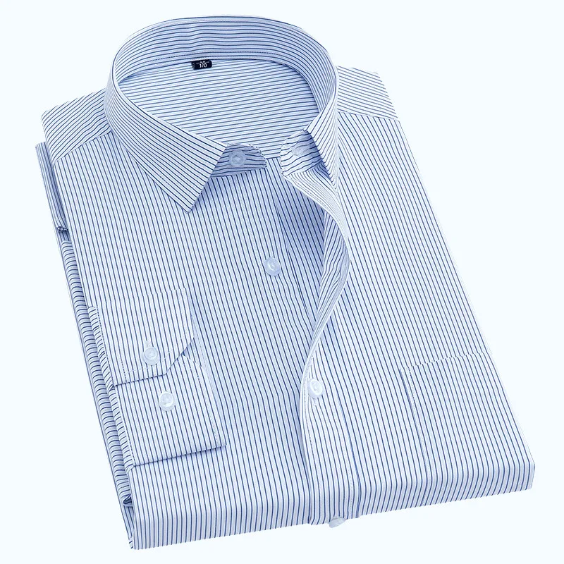 

2019 Spring New basical style full length turn down collar non-iron well fit striped mens dress shirts good formal male tops