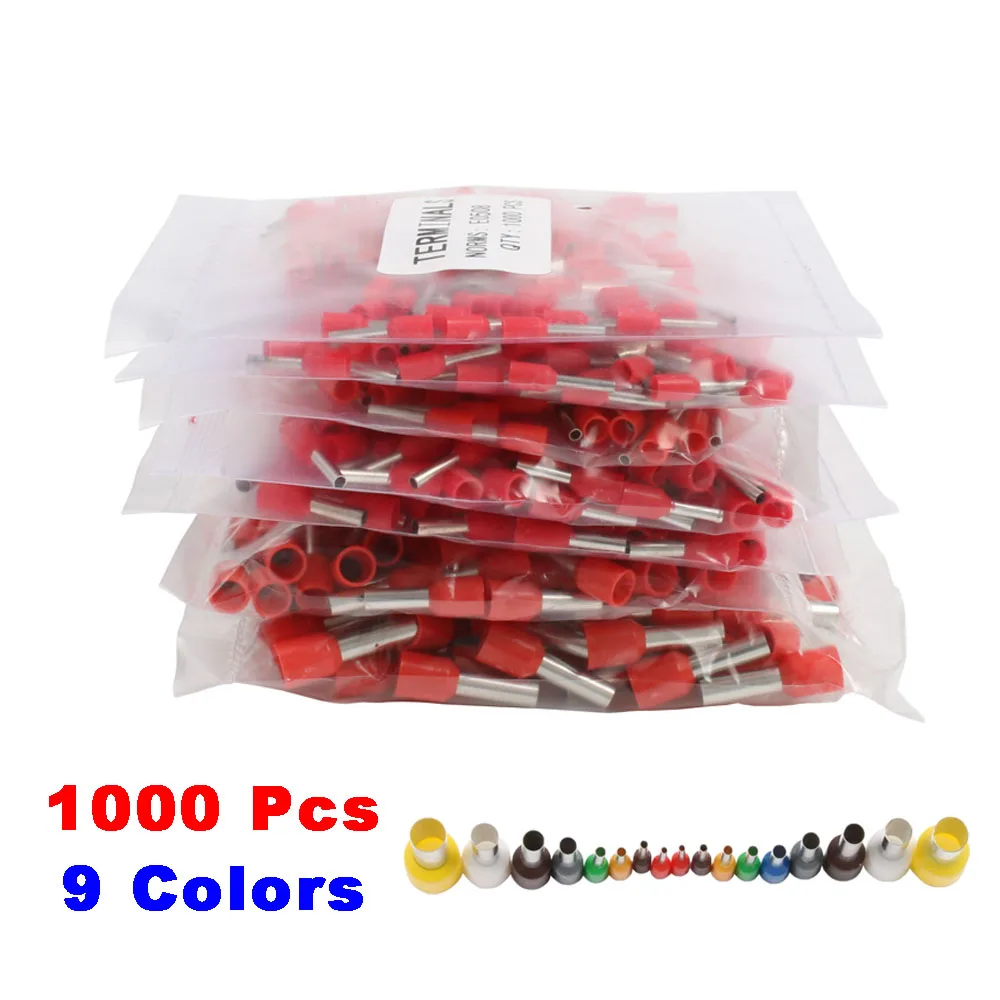 1000 шт./упак. E0508 E7508 E1008 E1508 E2508 изолированных кабельных наконечников клеммной колодки конец шнура Разъем провода электрические обжимной Терминатор