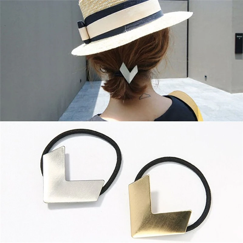 

2019 new Korean models simple 1pc gold metal V sharp rubber elastic hair band girl headband hair accessories