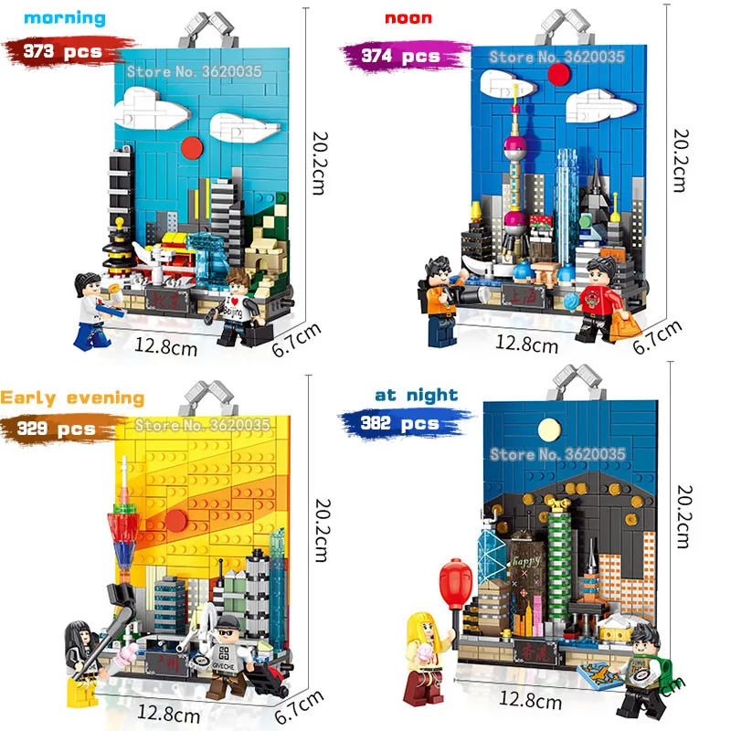 

famous Street view at different times Miniature of the scenery model compatible legoinglys city Building Blocks figures tool toy