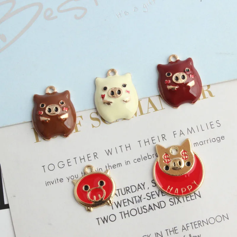 

10pcs/lot Cute Animal Gift Pig Pendant Alloy Enamel Charm DIY Accessories Of Necklace Bracelet Headdress Handmade Fitting YZ341